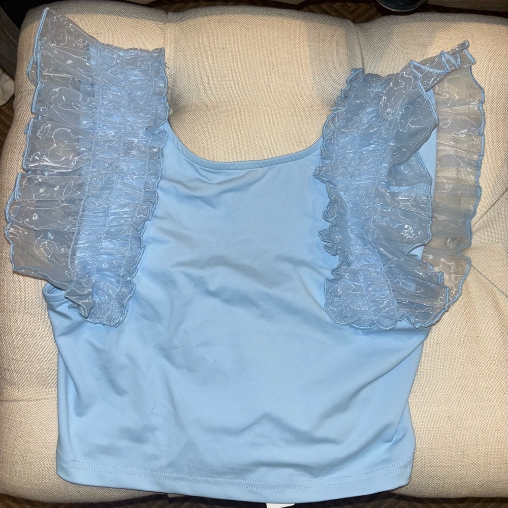 Blue Ruffled Crop Top